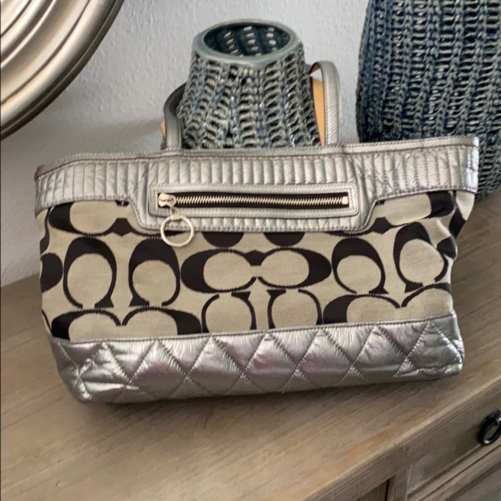 Authentic silver and black coach bag